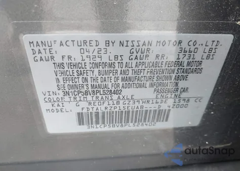 2023 Nissan Kicks S Xtronic Cvt from USA, damaged, VIN 3N1CP5BV8PL528402